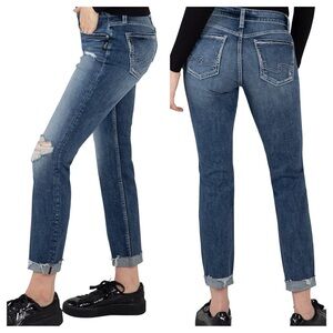 Silver Jeans Boyfriend 29 Mid Rise Stretch Distressed Rolled Cuff Raw Hem‎